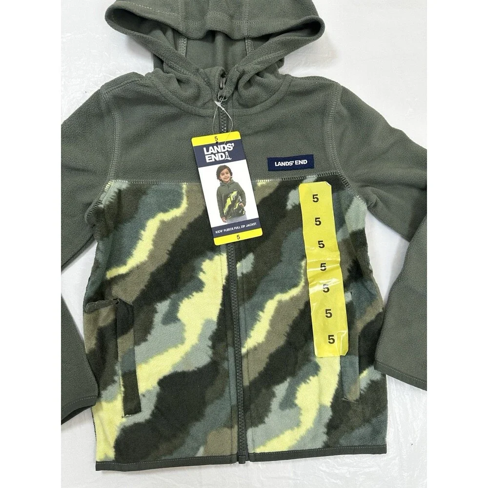 Lands End Green Camo Full Zip Fleece Jacket Boy's Size 5 NWT